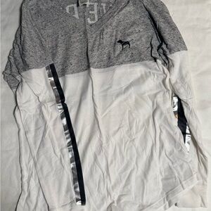 PINK Victoria’s Secret Gray and White Long Sleeve Shirt with Silver Sequin Bling